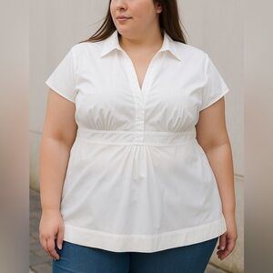 NY&C Stretch Empire Waist Blouse White Career Top Size 18